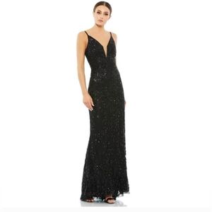 NWT Mac Duggal Embellished Leaf Evening Gown 8 Black #8215
